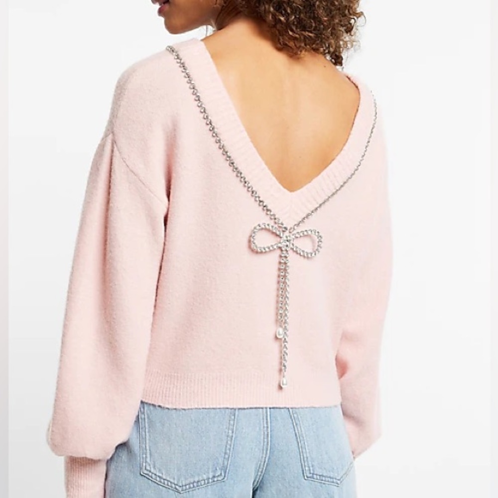 NWT express bow embellished sweater - size small - dusty mauve